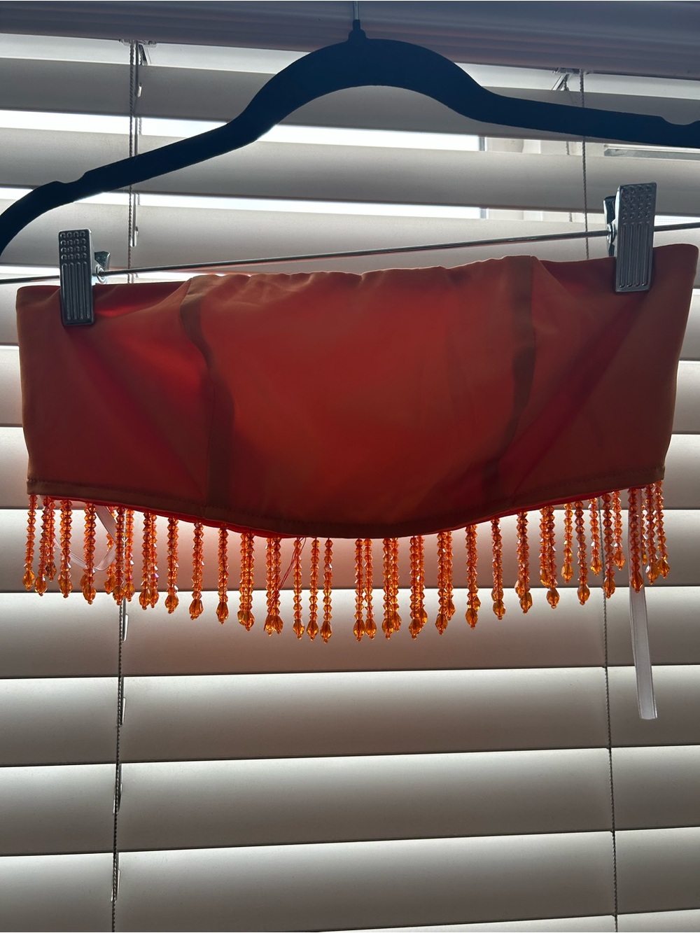 superdown Orange Beaded Fringe Strapless Top